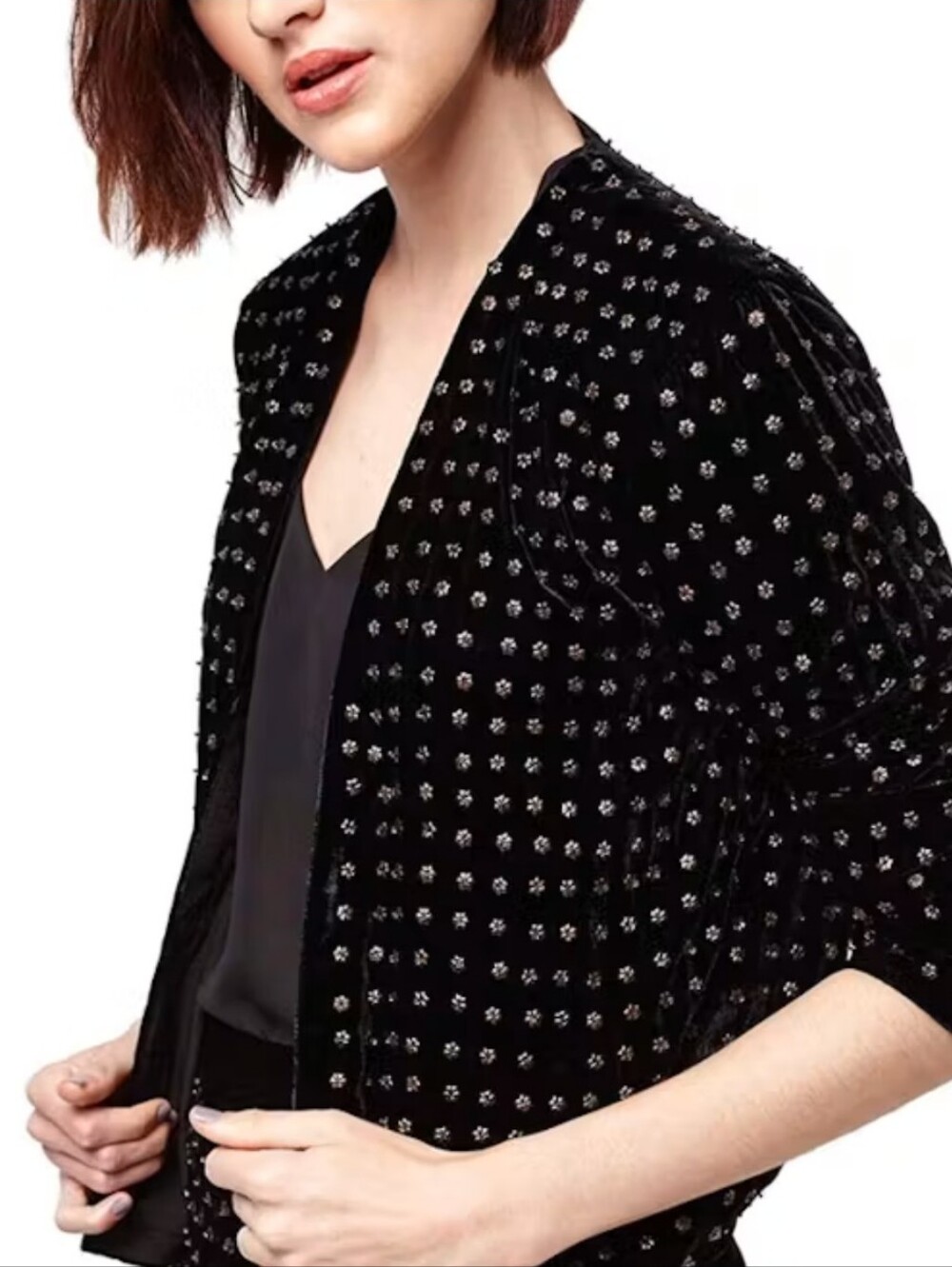 Topshop Black Velvet Open Cardigan Blazer Jacket Size US 6